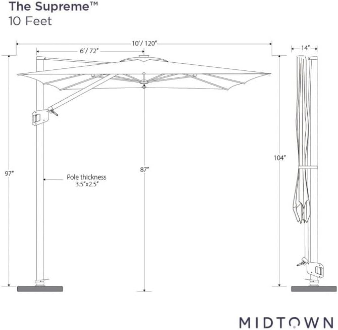 Midtown Umbrellas 9x9 Ft Outdoor Cantilever Patio Umbrella w/Sunbrella Terracotta Fabric - Tilt 360° Rotate Offset Patio Umbrella, Deck Patio Umbrella, Backyard Umbrella & Garden Umbrella - Black Frame