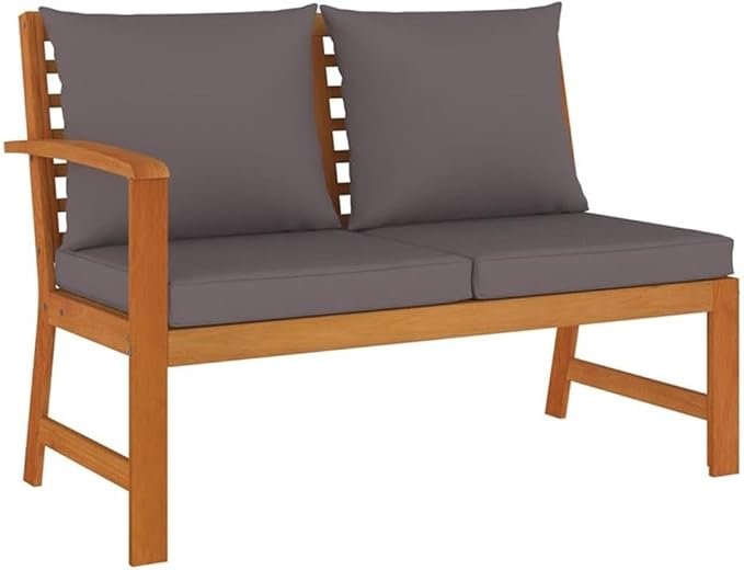 Afuera Living 7-Piece Patio Dining Set, Solid Acacia Wood with Dark Gray Water-Resistant Cushions, Modular Outdoor Furniture, Rustic Style for Garden, Terrace or Backyard