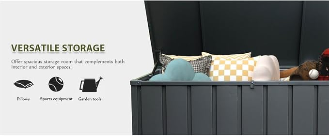 Saiveina 160 Gallon Outdoor Storage Deck Box Waterproof, Large Patio Storage Bin for Outside Cushions, Throw Pillows, Garden Tools, Lockable (Dark Gray)
