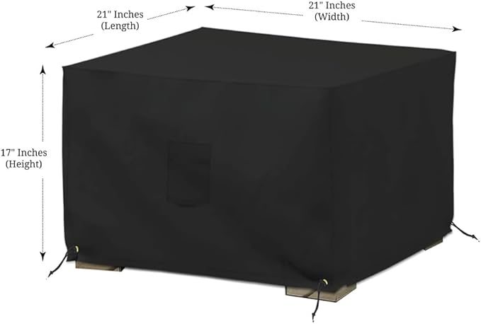 Covers & All Outdoor Ottoman Cover, 12 Oz Waterproof Ottoman Slipcover with UV-resistant Properties, Square Patio Furniture Cover Suitable for Indoors/Outdoors (21"L x 21"W x 17"H, Black)