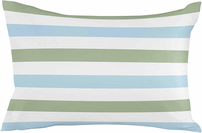 Outdoor Waterproof Throw Pillow Covers 20x12Inch, Spring Stripes Pattern Cushions for Garden Patio Furniture Chairs Set of 2, Blue and Sage Green Home Decor Couch Sofa Polyester Pillow Cases
