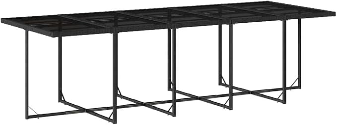 Garden Dining Set Black Poly Rattan Large Foldable 11 Piece Outdoor Patio Table with Tempered Glass Seats 10 for Backyard Terrace BBQ Furniture Modern Weather Resistant
