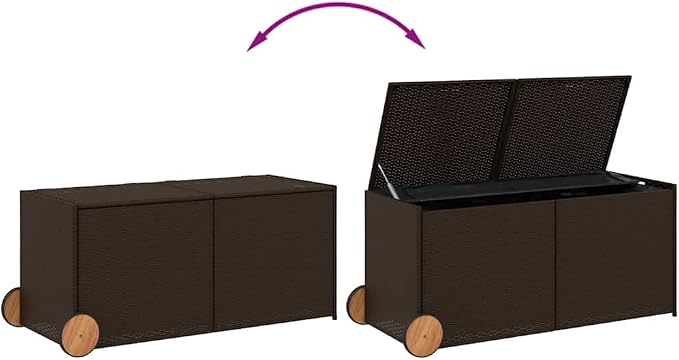 283 Gallon Garden Storage Box, Brown PE Rattan Outdoor Storage Chest with Wheels and Gas Spring for Patio, Balcony, and Garden