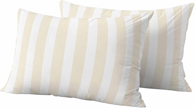 Cream Striped Outdoor Waterproof Throw Pillow Covers 20x12 Set of 2, Modern Farmhouse Cream White Stripes Decorative Pillowcases Cushion Pillowcase for Couch Sofa Patio Outside Pillow Protector