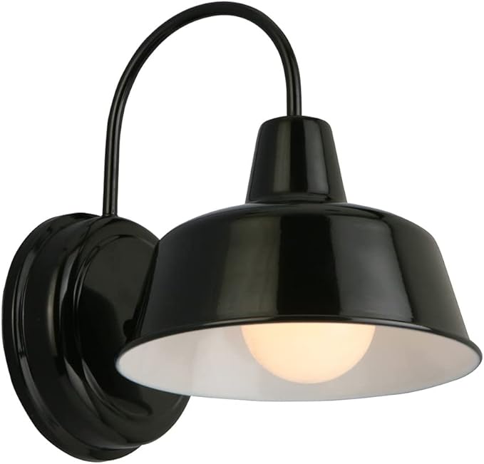 Design House Mason Farmhouse Gooseneck Barn Light, Outdoor Exterior Porch or Patio Wall Light Fixture, Satin Black, 8 Inch Diameter, 1-Pack, 579367 | Wall Mount, Modern Farmhouse, Steel, Lighting, 579367
