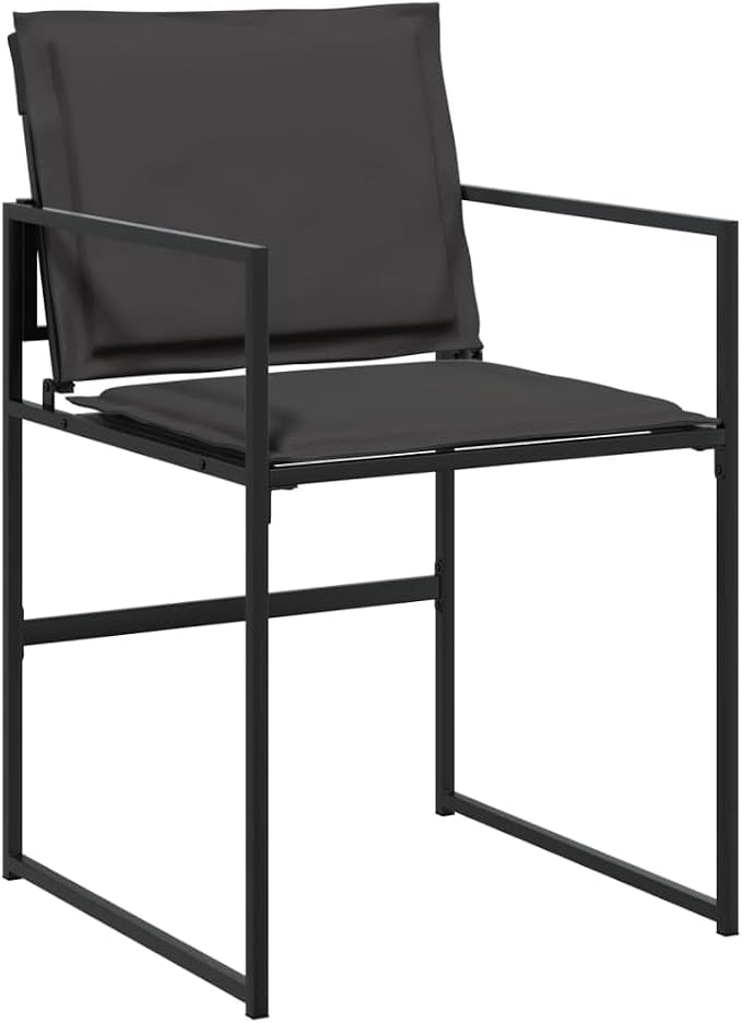 9 Piece Patio Dining Set with Cushions Black Textilene Outdoor Table and Chairs for Garden Backyard Dining Foldable Storage Space Saving Tempered Glass Tabletop UV Resistant Steel Frame