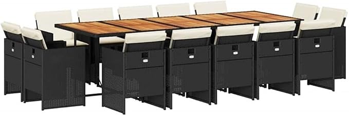 Afuera Living 14-Seater Poly Rattan Garden Dining Set, Black and Brown Finish, Cushioned Chairs, Powder-Coated Steel Frame, 108.3 x 41.7 x 28.7 in., Outdoor Patio Furniture for Garden or Terrace