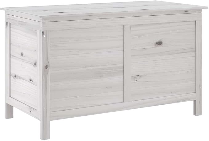 Outdoor Garden Storage Box, Large Wood Deck Bin for Patio Cushions, Tools, and Backyard Toys, White 39 x 19.5 x 23 Inch