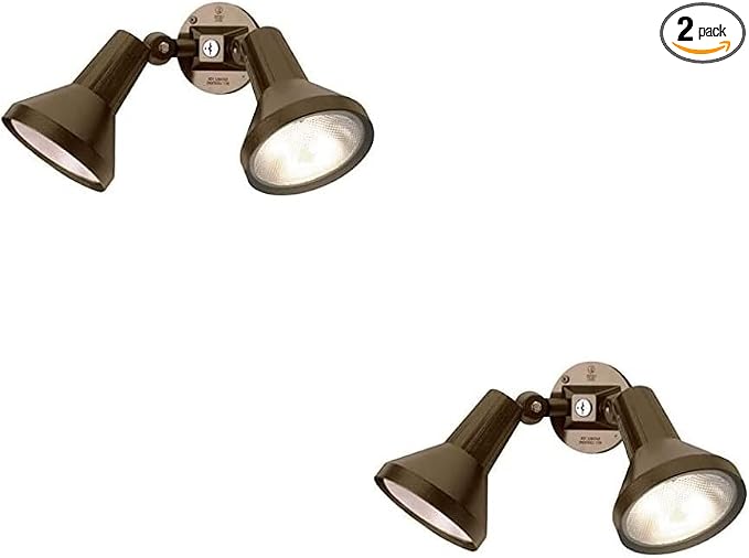 Ciata 15" Outdoor Security Flood Light 2 Head with Heavy Duty Cast Aluminum Body 150W PAR38 Weather Proof Dark Bronze Finish (2 Pack)