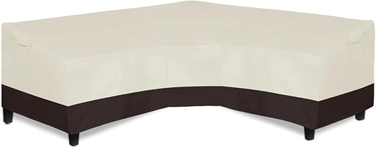 Easy-Going Patio V-Shaped Sectional Sofa Cover, Waterproof Outdoor Sectional Cover, Heavy Duty Garden Furniture Cover with Air Vent 118" L (on Each Side) x 33.5" D x 31" H, Beige/Dark Brown