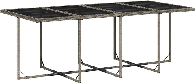 13 Piece Outdoor Dining Set with Cushions Gray Poly Rattan Patio Furniture for 12 Seats, Folding Chairs with Removable Washable Cushions, Tempered Glass Table for Garden Backyard Deck Entertaining