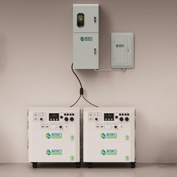 Nature’s Generator Powerhouse Gold PE System:4800Wh Powerhouse+Two 410W Power Panels+12 Circuits 30A Tansfer Switch,Home Power Requirements