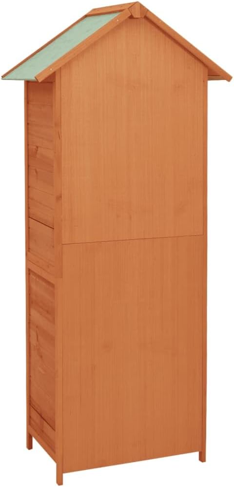Wooden Storage Cabinet Outdoor Patio Furniture Brown 16.7"x25.2"x74.8" with Polyester Roof & Shelves for Tool and Toy Organization, Deck Poolside Garden Storage Solution