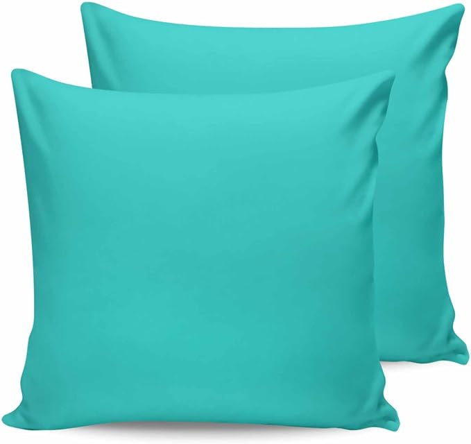 Outdoor Waterproof Throw Pillow Covers 24x24in, Turquoise Minimalist Cushions for Garden Patio Furniture Chairs Set of 2, Solid Aqua Home Decor Couch Sofa Polyester Pillow Cases