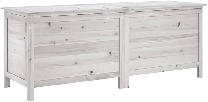Outdoor Garden Storage Box, Solid Fir Wood Patio Deck Bin, Large Organizer for Cushions, Toys, and Garden Tools, Rectangular, 59.1 x 19.7 x 22.2 in, White