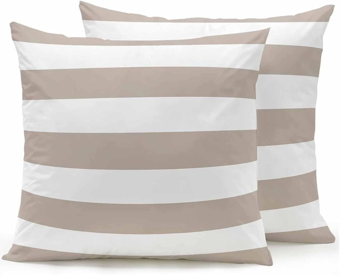 Waterproof Outdoor Pillow Set of 2 Khaki White Stripe Decorative Throw Pillows Cover & Insert 16x16 Inch Pillowcase Simple Style Striped Pillows for Couch Sofa Bed Patio Furniture Indoor Outdoor