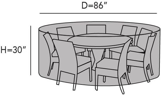 Covermates Classic Round Patio Dining Table and Chair Set Cover – All-Weather Outdoor Furniture Protection, Water-Resistant Vinyl, Elastic Hem, Mesh Vents, 86DIAMETER x 30H, Black