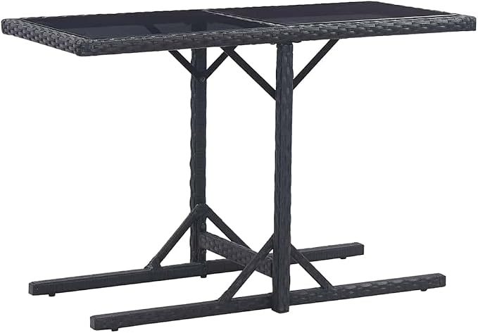 3 Piece Garden Dining Set, Black PE Poly Rattan Outdoor Furniture with Glass Top Table and 2 Stackable Chairs, Rectangular Small Patio Bistro Set for Balcony, Backyard and Terrace