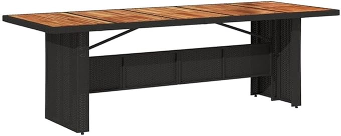 Afuera Living 11 Piece Poly Rattan Patio Dining Set, Black/Cream White, UV-Water Resistant, Solid Acacia Wood Table 94.5 in, Adjustable Reclining Chairs, Cushioned Seating for Outdoor Garden Terrace