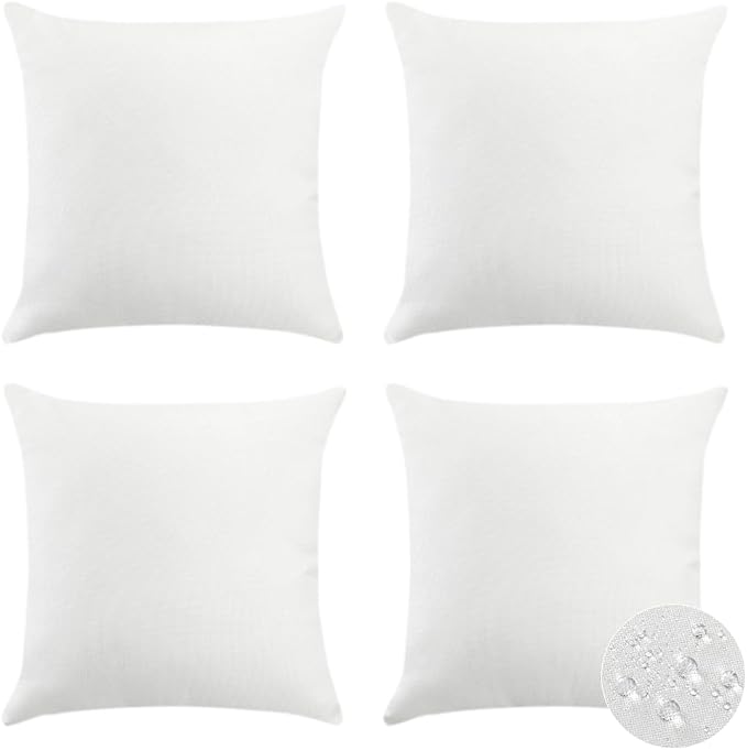 OTOSTAR Pack of 4 Outdoor Waterproof Throw Pillow Covers Decorative Pillow Covers Square Patio Balcony Pillowcases Cushion Case Pillows Shell for Couch Bed Tent Sofa Decor 20x20 Inch (Cream White)