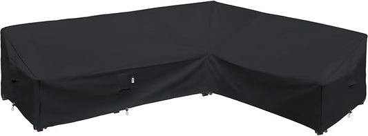 Heavy Duty Outdoor Sectional Sofa Cover, Waterproof 600D Patio Sectional Couch Covers, Lawn Patio Furniture Cover (Midnight Black, 130"x100"(L-Shaped-Right Facing))