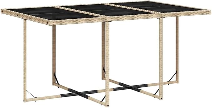 Afuera Living 10 Piece Patio Dining Set, Poly Rattan, Beige/Black Cushions, Matte Finish, Rectangular Table with Glass Top, Powder-Coated Steel Frame, Modern Outdoor Furniture for Garden or Terrace