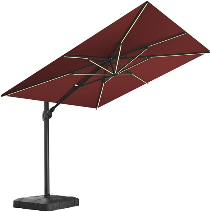 Midtown Umbrellas 9x9 Ft Outdoor Cantilever Patio Umbrella w/Sunbrella Black Frabric - Tilt 360° Rotate Offset Patio Umbrella, Deck Patio Umbrella, Backyard Umbrella & Garden Umbrella - Black Frame