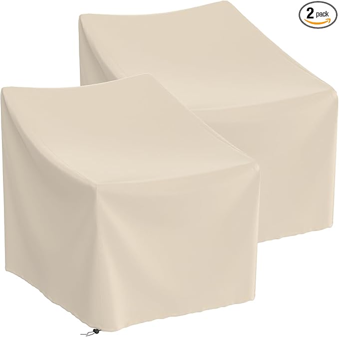 Patio Chair Cover Patio Furniture Covers Waterproof Outdoor Lawn Chair Covers 600D Heavy Duty Oxford Cloth (Khaki, 32"W x 37"D x 36"H-2Pack)