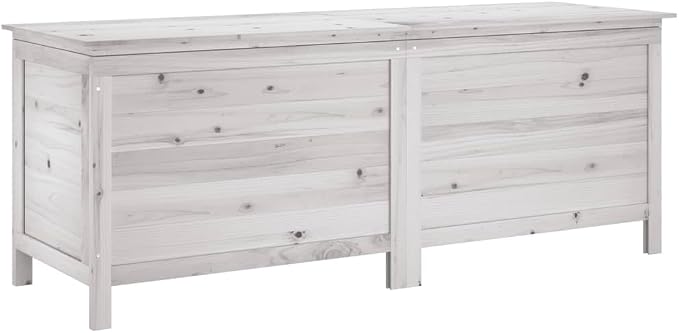 White Patio Storage Box 59.1"x19.7"x22.2" Solid Fir Wood Outdoor Furniture with Slatted Bottom for Deck Pool Toys Garden Cushions