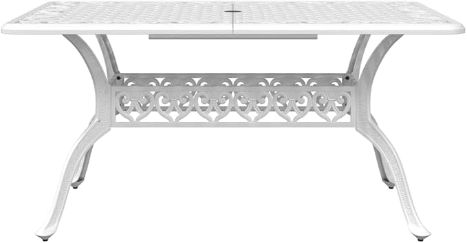 5 Piece Patio Dining Set White Cast Aluminum Outdoor Garden Table with Umbrella Hole 4 Chairs Backyard Furniture for Porch Lawn Relaxing Dining Durable Weather Resistant Comfortable Seating