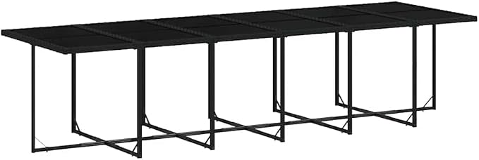 17 Piece Garden Dining Set, 16 Person Outdoor Dining Table and Chairs with Cream White Cushions, Black Poly Rattan and Steel Frame for Patio and Terrace, 130in Long