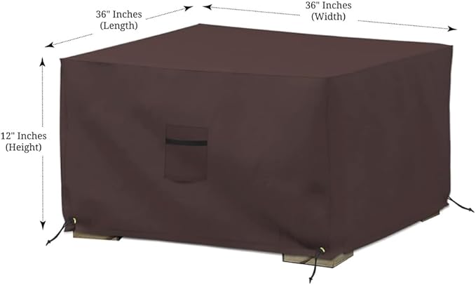Covers & All Waterproof Ottoman Cover, 12 Oz PVC coated polyester, Outdoor Ottoman Slipcover, Square Patio Furniture Covers suitable for indoor and outdoor Use (36"L x 36"W x 12"H, Coffee)