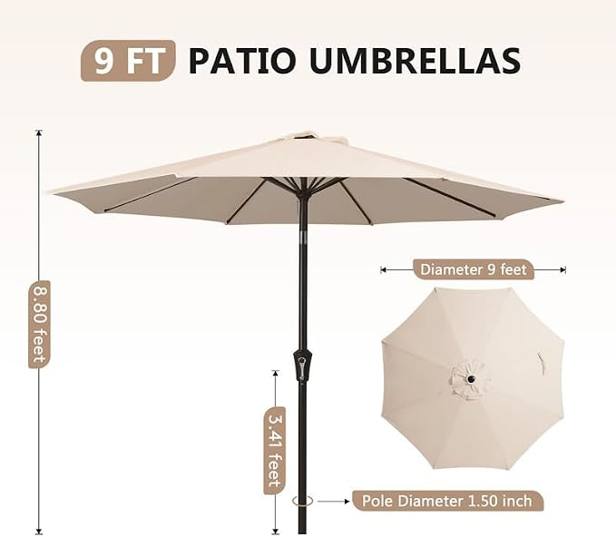 KINGYES HDPE Outdoor Dining Set for 4 with Umbrella, 6-Piece Square Patio Table & Armless Chairs, All-Weather for Backyard, Garden, Lawn & Poolside, Black