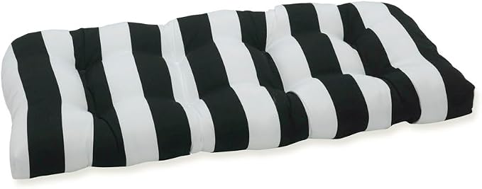 Pillow Perfect Stripe Indoor/Outdoor Sofa Setee Swing Cushion, Tufted, Weather, and Fade Resistant, 19" x 44", Black/White Cabana Stripe, 1 Count