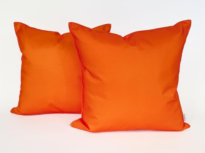 Pack of 2 Outdoor 20''x20'' Solid Waterproof Orange Throw Pillow Covers Decorative Square Patio Pillows for Patio Furniture