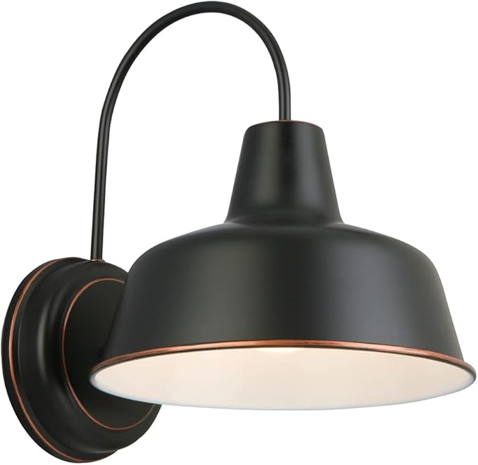 Design House Mason Farmhouse Gooseneck Barn Light, Outdoor Exterior Porch or Patio Wall Light Fixture, Oil Rubbed Bronze, 8 Inch Diameter, 1-Pack, 519504 | Wall Mount, Modern Farmhouse, Steel, Lighting, 519504