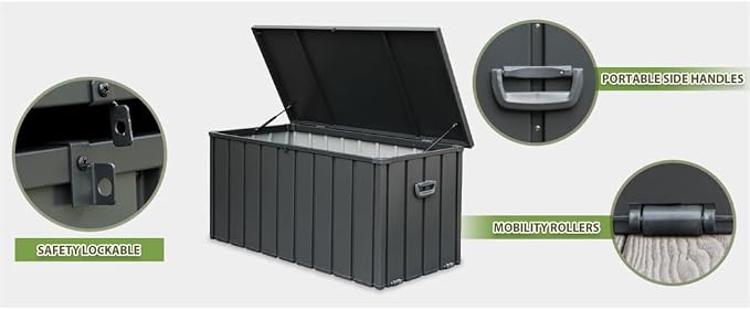 Saiveina 160 Gallon Outdoor Storage Deck Box Waterproof, Large Patio Storage Bin for Outside Cushions, Throw Pillows, Garden Tools, Lockable (Dark Gray)