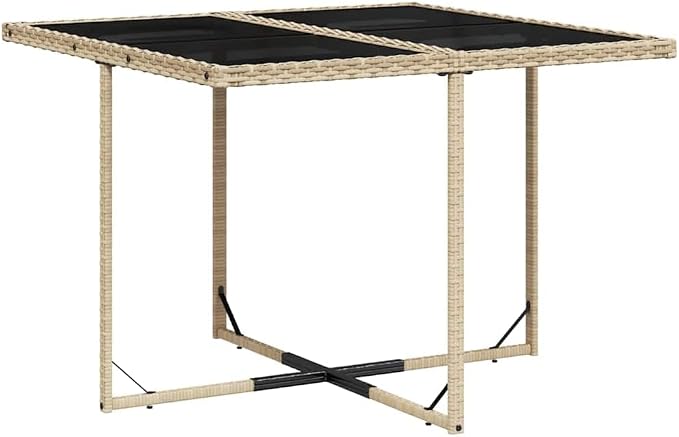 9 Piece Outdoor Rattan Patio Dining Set with Cushions Beige PE Wicker Garden Table and 8 Folding Chairs for Backyard Lawn Poolside
