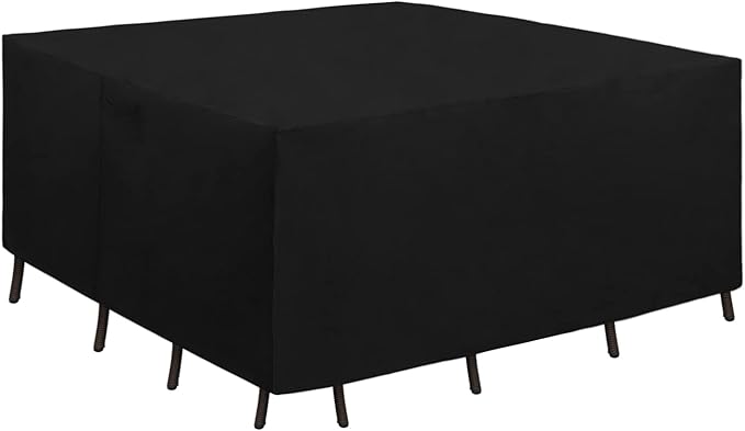 Easy-Going 600D Heavy Duty Patio Furniture Cover, Outdoor Square Table and Chair Set Cover, Waterproof Outdoor Sectional Set Cover (76"L x 76"W x 28"H, Black)