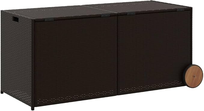 Wicker Outdoor Deck Box with Wheels, 74.8 Gal Outdoor Storage Box with Lid, PE Rattan Storage Container for Pillows, Cushions, Gardening Tools, 50"x21.7"x22"/23.4" Brown