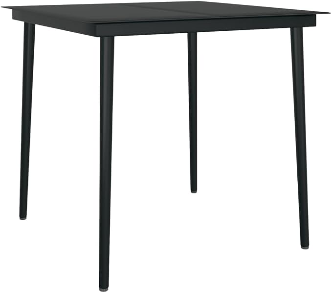 3 Piece Patio Dining Set Black Outdoor Bistro Table and Chairs with Glass Top Powder Coated Steel Frame and PE Rattan Seats for Garden Lawn Balcony Backyard