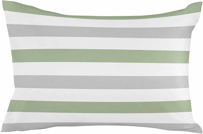Outdoor Waterproof Throw Pillow Covers 20x12Inch, Spring Stripes Sage Green Cushions for Garden Patio Furniture Chairs Set of 2, Grey Home Decor Couch Sofa Polyester Pillow Cases