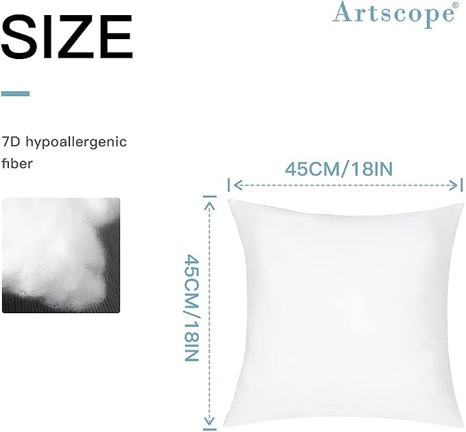 Artscope Outdoor Waterproof Throw Pillows Inserts Set of 2, Premium Fluffy Decorative Square Form Cushion Stuffer Inner Soft for Patio Furniture Garden Bench Tent Couch Balcony, 18x18 Inch
