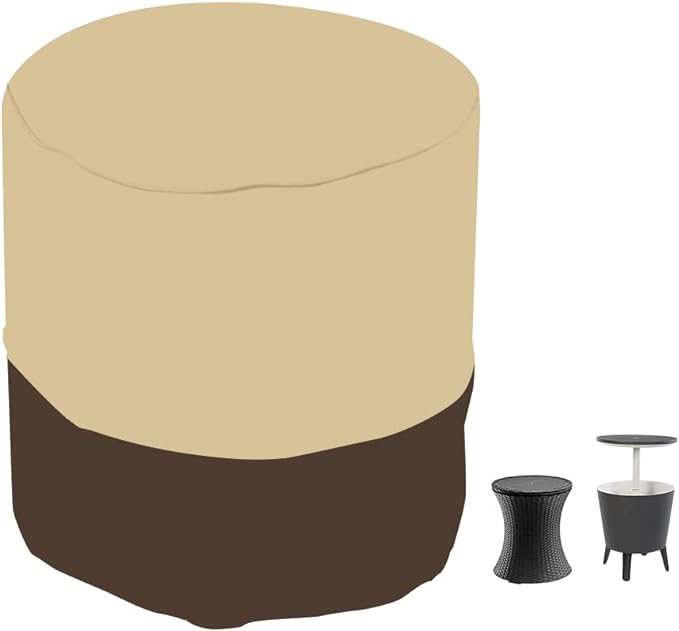 Patio Cool Bar Side Table Cover for Keter 7.5 Gallon Cool Bar Waterproof Patio Cooler Bar End Table Cover for small Outdoor Side Tables (Round, 21" Dia x 23" H), Beige