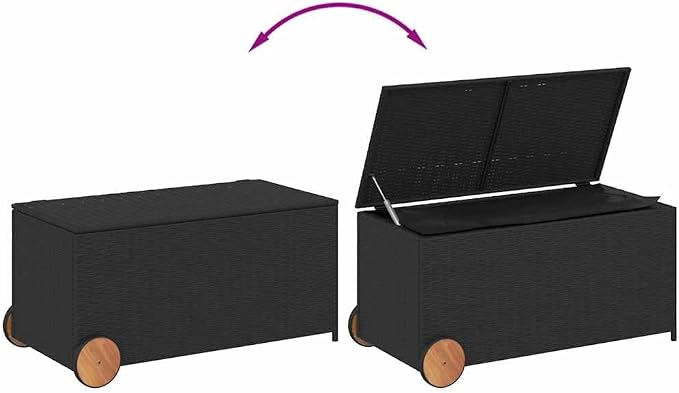 50.2 Gal Garden Storage Box with Wheels, Outdoor Patio Deck Bin, PE Rattan Cushion Container with Waterproof Liner and Gas Spring Lid for Backyard Furniture