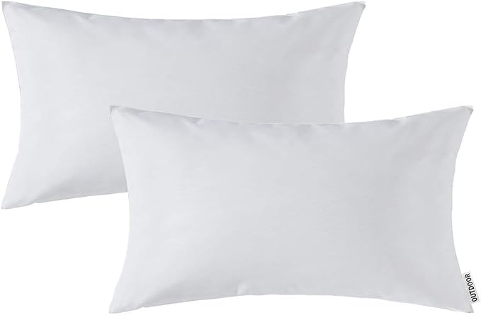 MIULEE Pack of 2 Decorative Outdoor Waterproof Pillow Covers Garden Cushion Sham Throw Pillowcase Shell for Patio Tent Couch 12x20 Inch White Bundle Cream White Fleece Blanket 50x60 inch