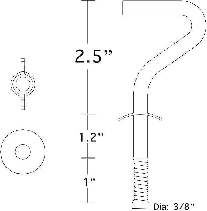 Zinc Heavy-Duty Replacement Hooks Holding Hammock Fit 3/8 Inch Dia. 1-1/4 to 2 Inch Long Hole on Hammock Stand - 2 Packs