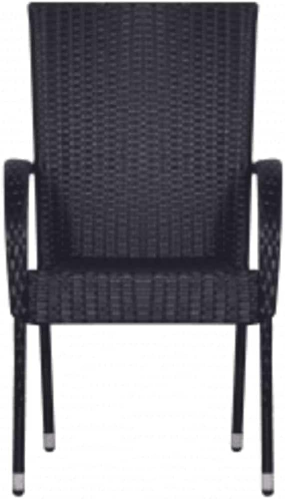 3 Piece Patio Dining Set Black Outdoor Rattan Dining Table with Glass Top and 2 Chairs, Powder-Coated Steel Frame Waterproof Furniture for Garden, Balcony, Backyard, Deck Entertaining