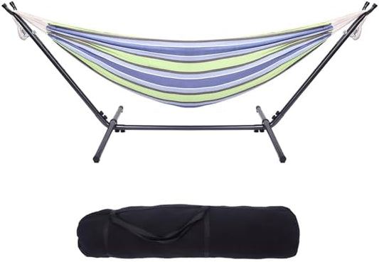 Double Hammock with Steel Stand for Outside,Portable Space Saving Heavy-Duty Steel Frame Hammock w/Portable Carrying Bag for Indoor Outdoor Patio Yard Camping,Easy Assembly,600 lbs Capacity (Green)