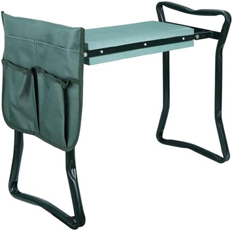 Garden Bench Foldable Stool Padded seat Cushion and Tool Bag